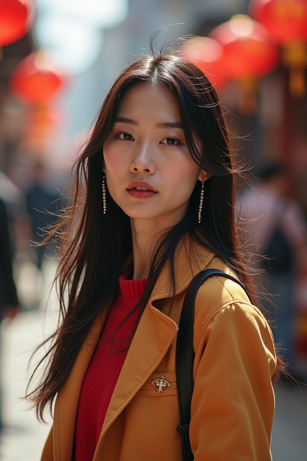 a stylish  feminine woman exploring a street market