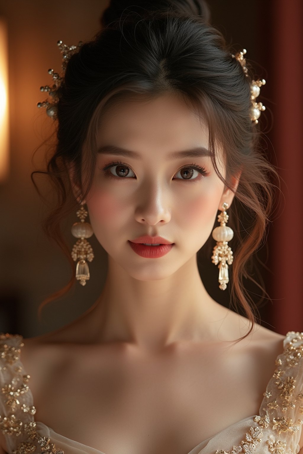 an alluring  feminine woman dressed in elegant evening wear