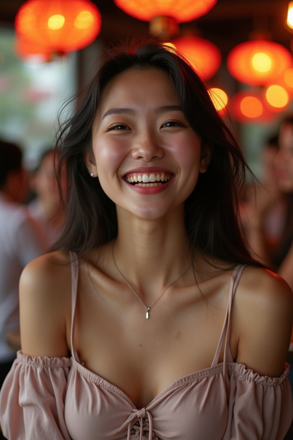 feminine woman laughing and hanging out with friends