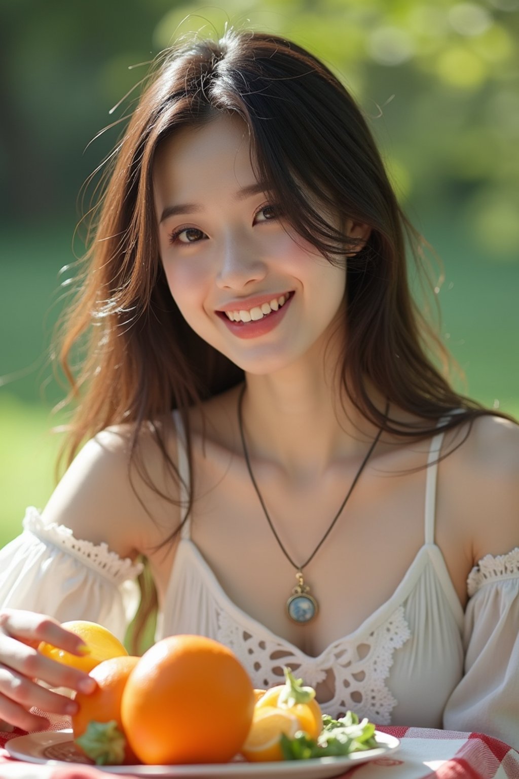 feminine woman having a fun outdoor picnic