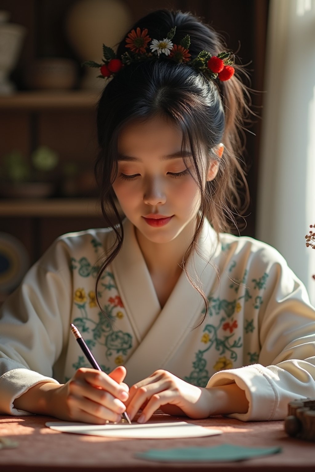 feminine woman engaging in a hobby or craft