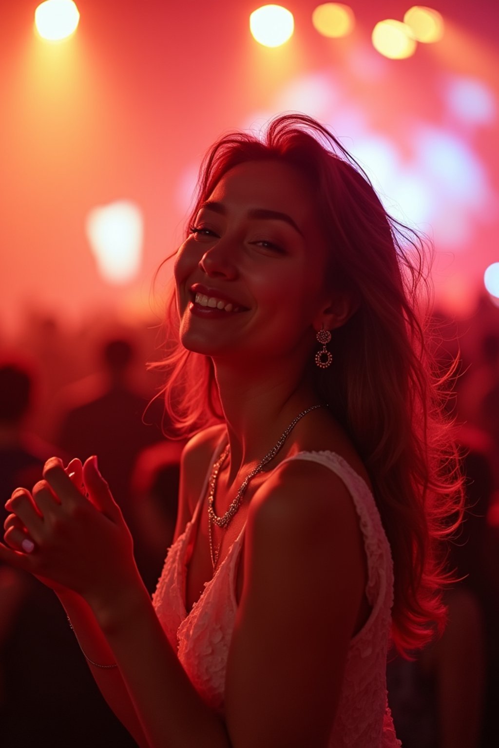 feminine woman enjoying a concert or music festival