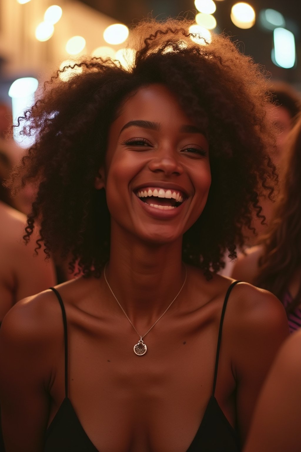 feminine woman laughing and hanging out with friends