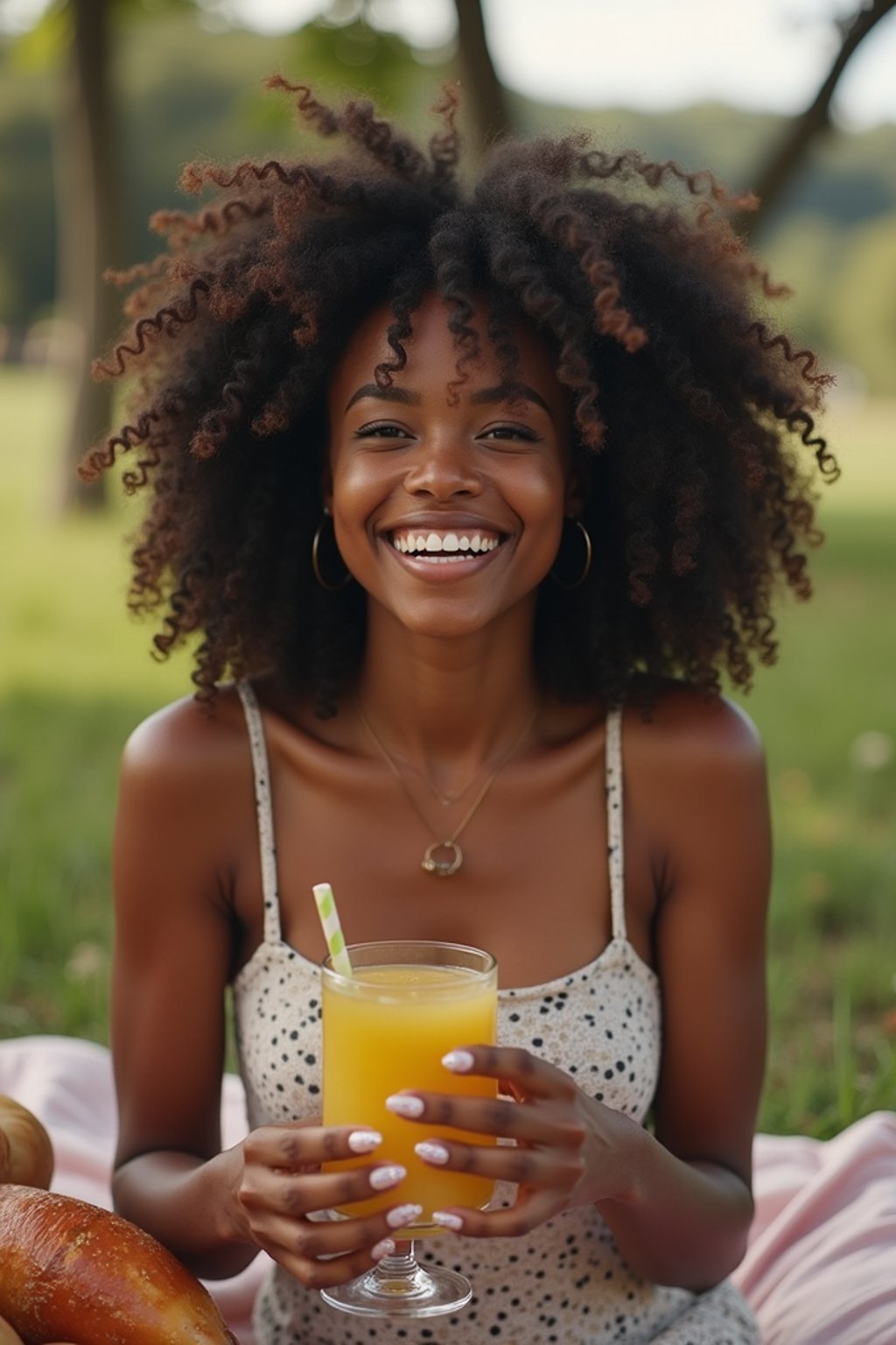 feminine woman having a fun outdoor picnic