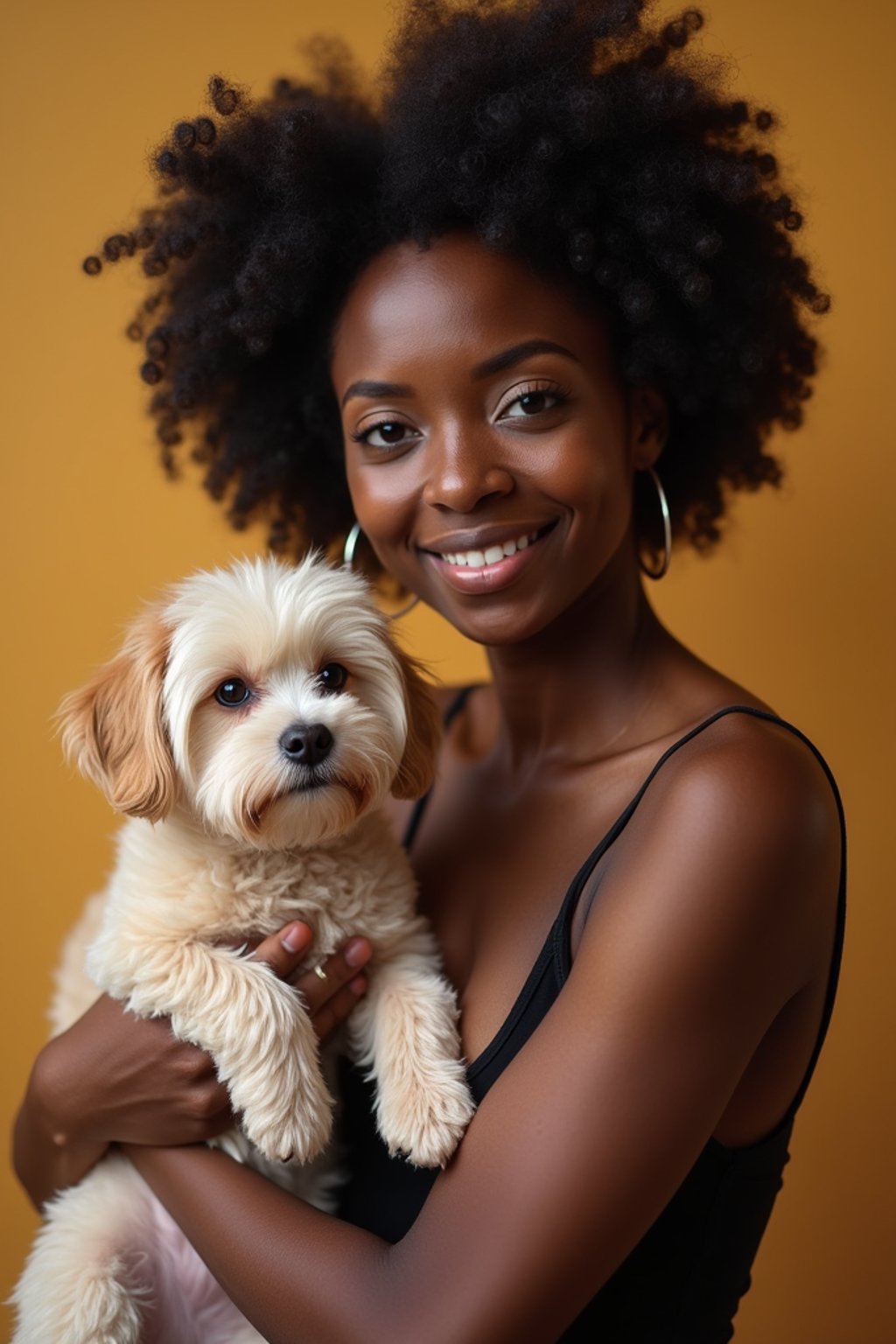 feminine woman posing with a cute pet