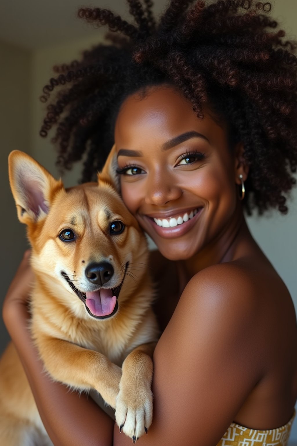 feminine woman posing with a cute pet