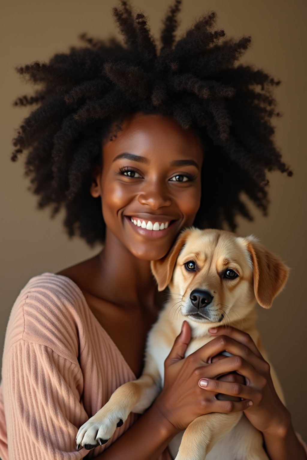 feminine woman posing with a cute pet