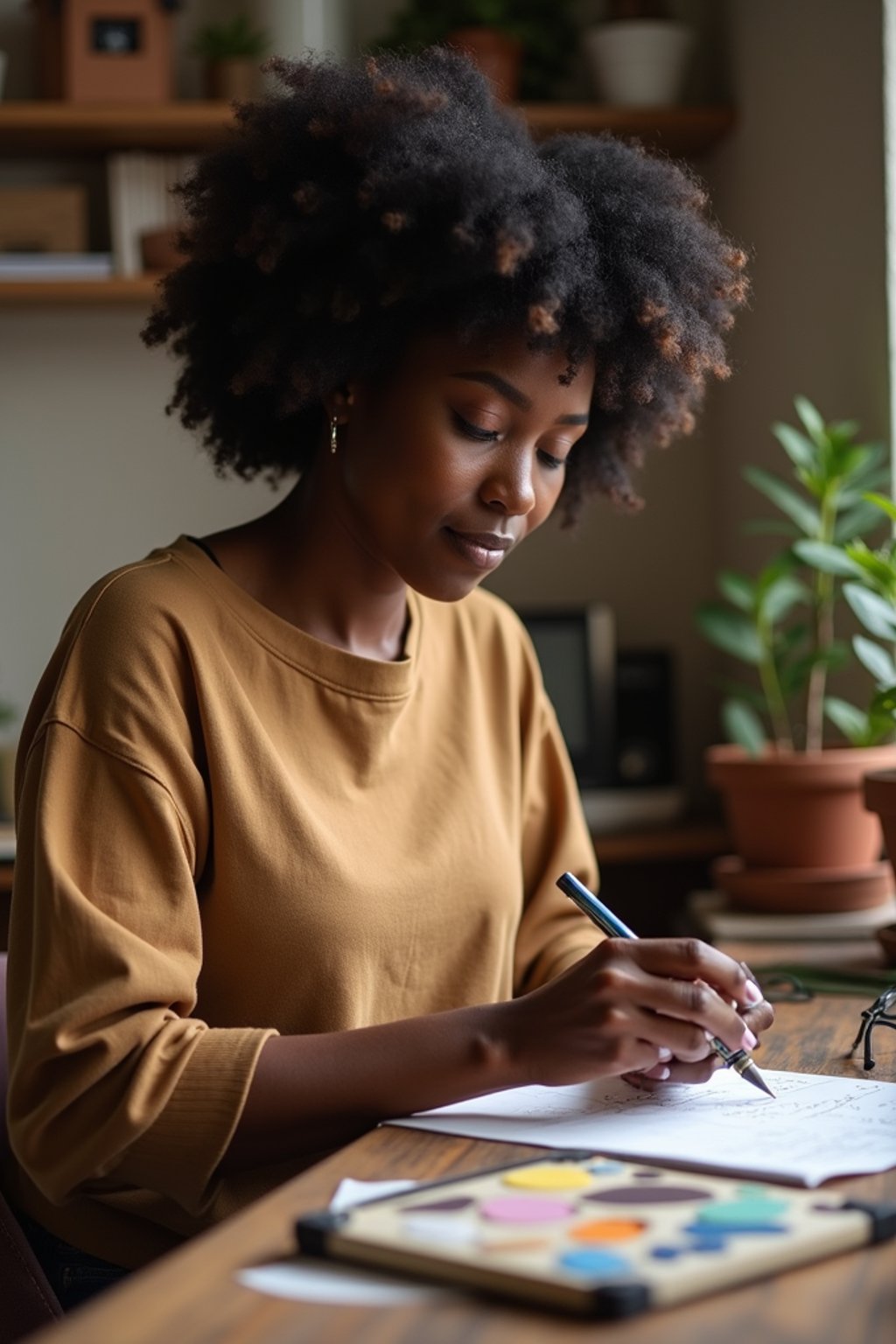 feminine woman engaging in a hobby or craft