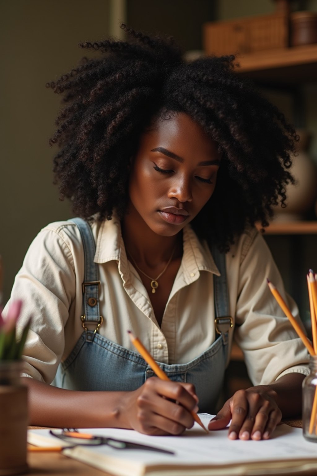 feminine woman engaging in a hobby or craft