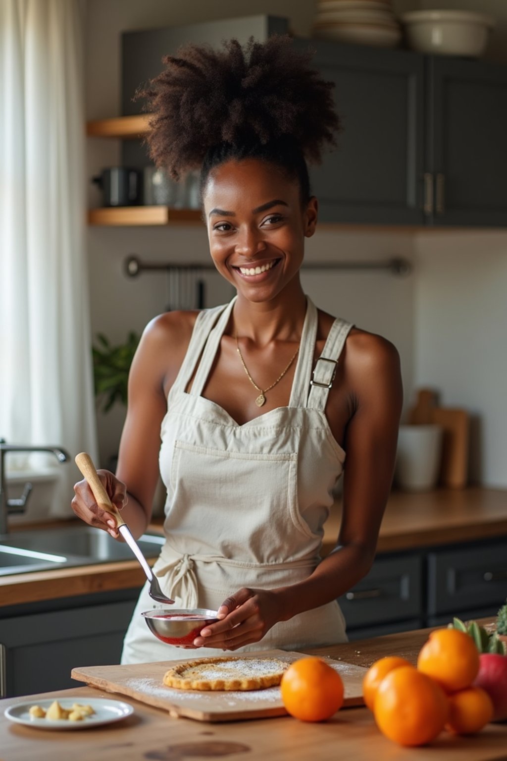 feminine woman cooking or baking in a modern kitchen