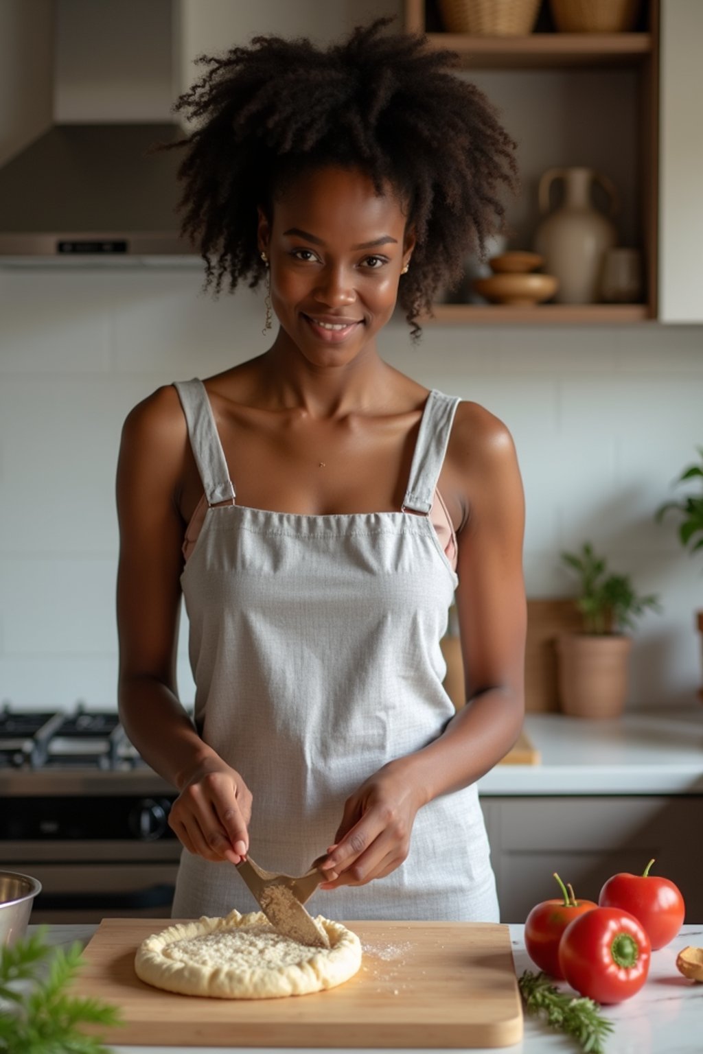 feminine woman cooking or baking in a modern kitchen