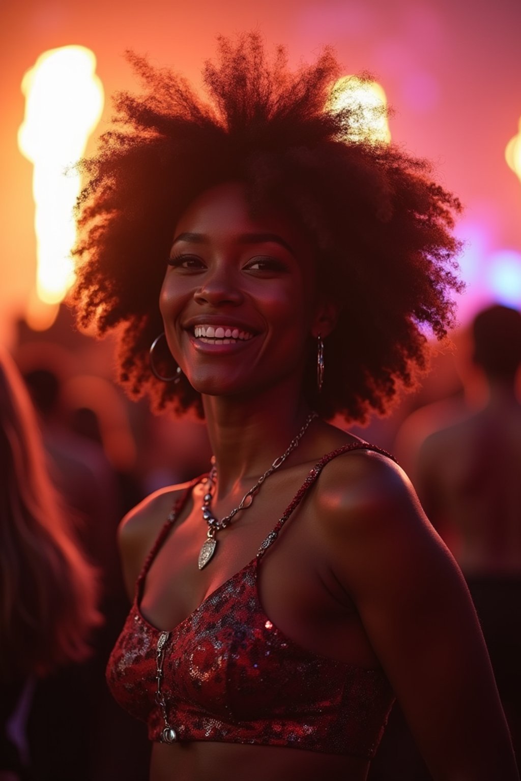 feminine woman enjoying a concert or music festival