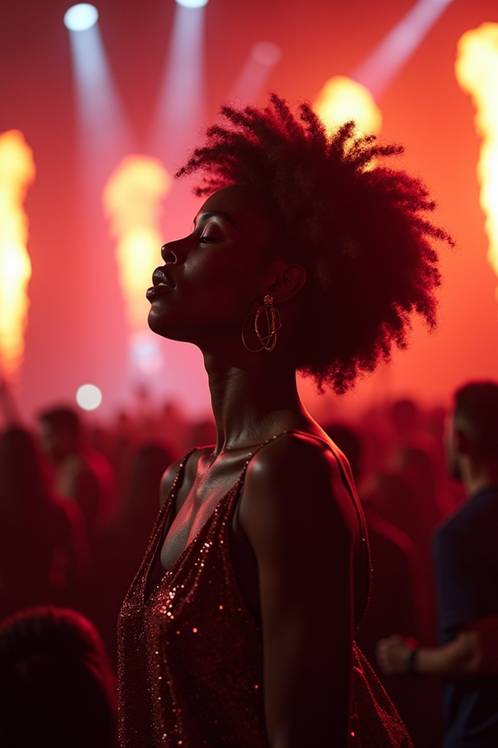 feminine woman enjoying a concert or music festival