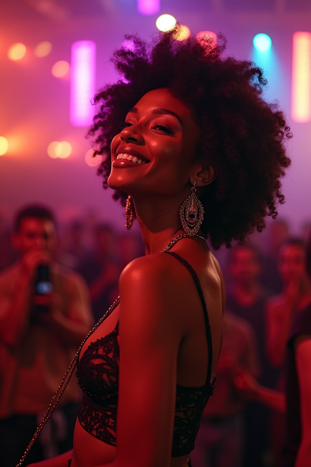 feminine woman enjoying a concert or music festival