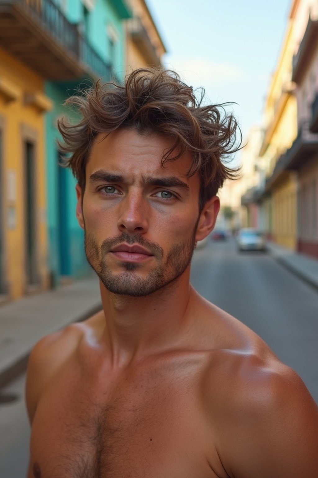 man in Havana with the colorful old town in the background