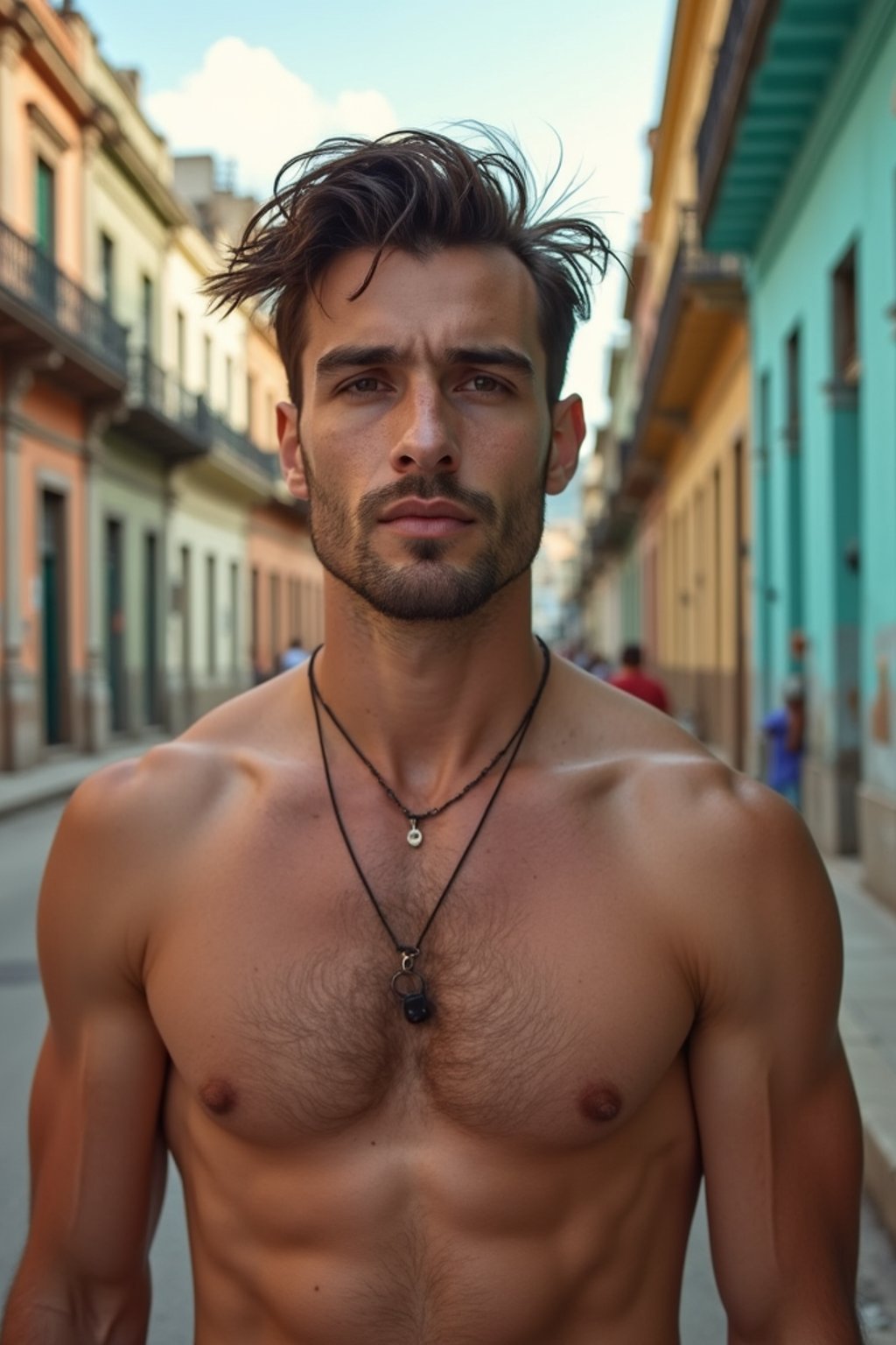 man in Havana with the colorful old town in the background