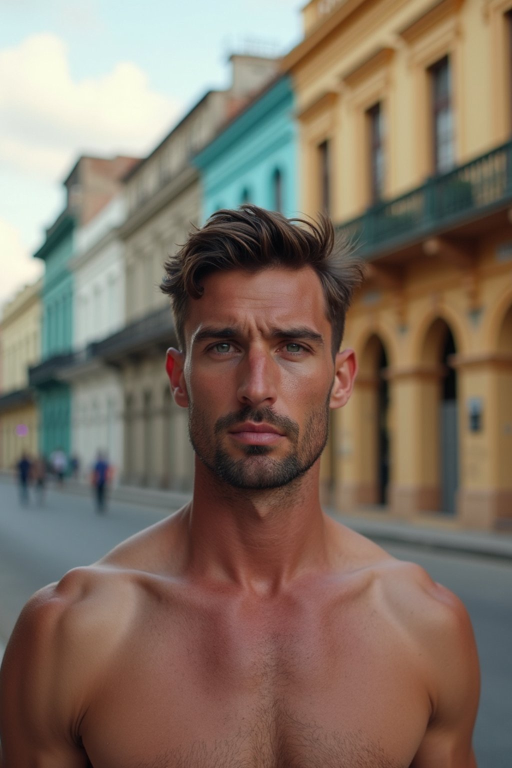 man in Havana with the colorful old town in the background