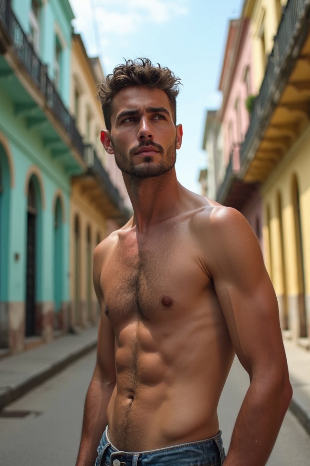 man in Havana with the colorful old town in the background