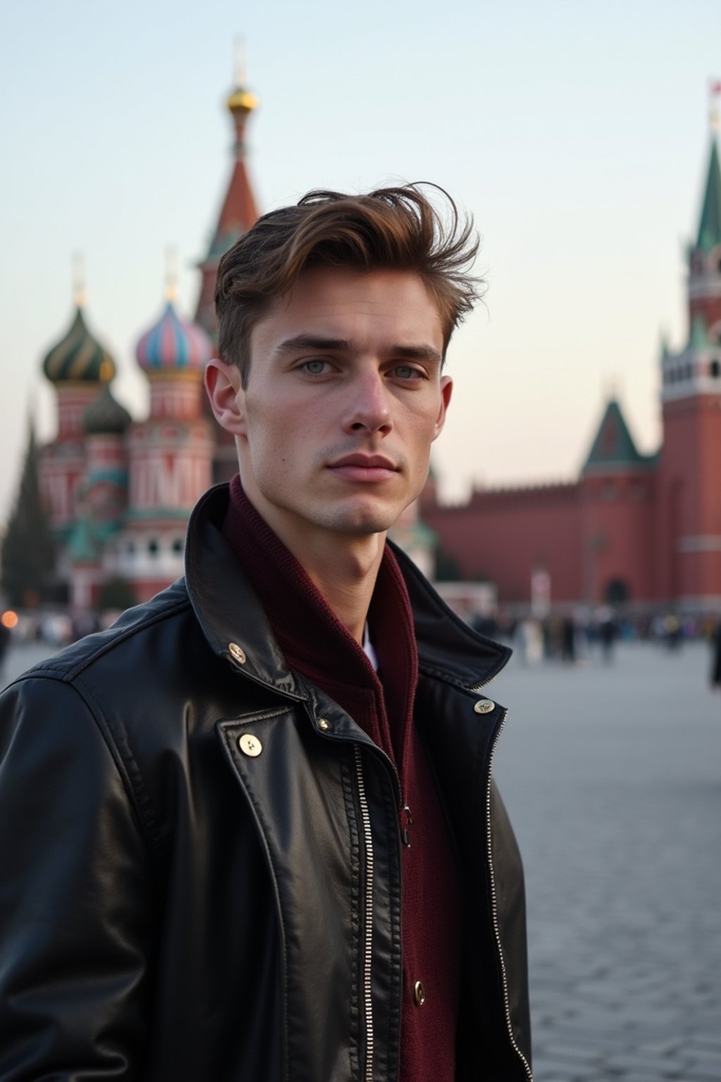 man in Moscow with the Kremlin in the background