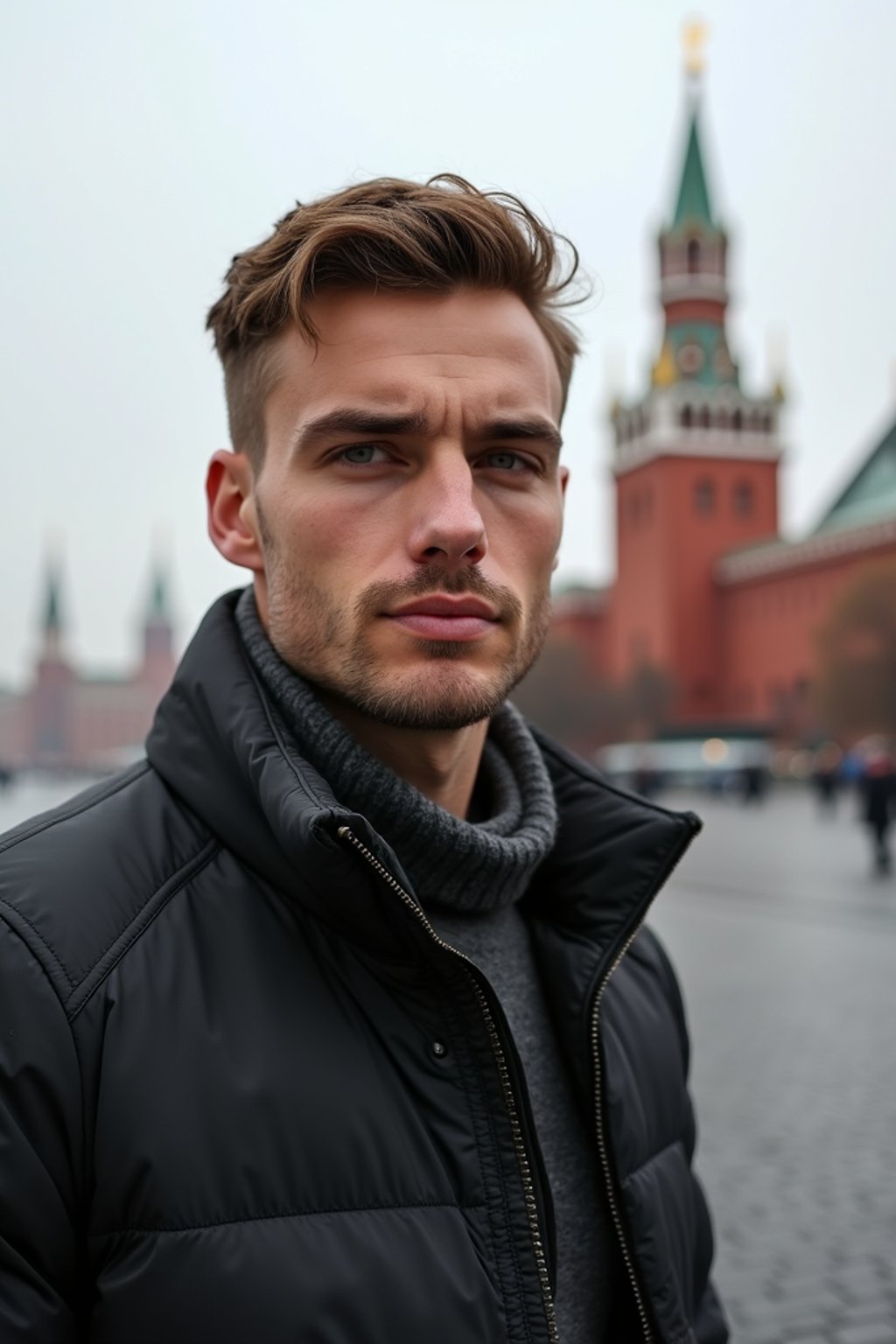 man in Moscow with the Kremlin in the background