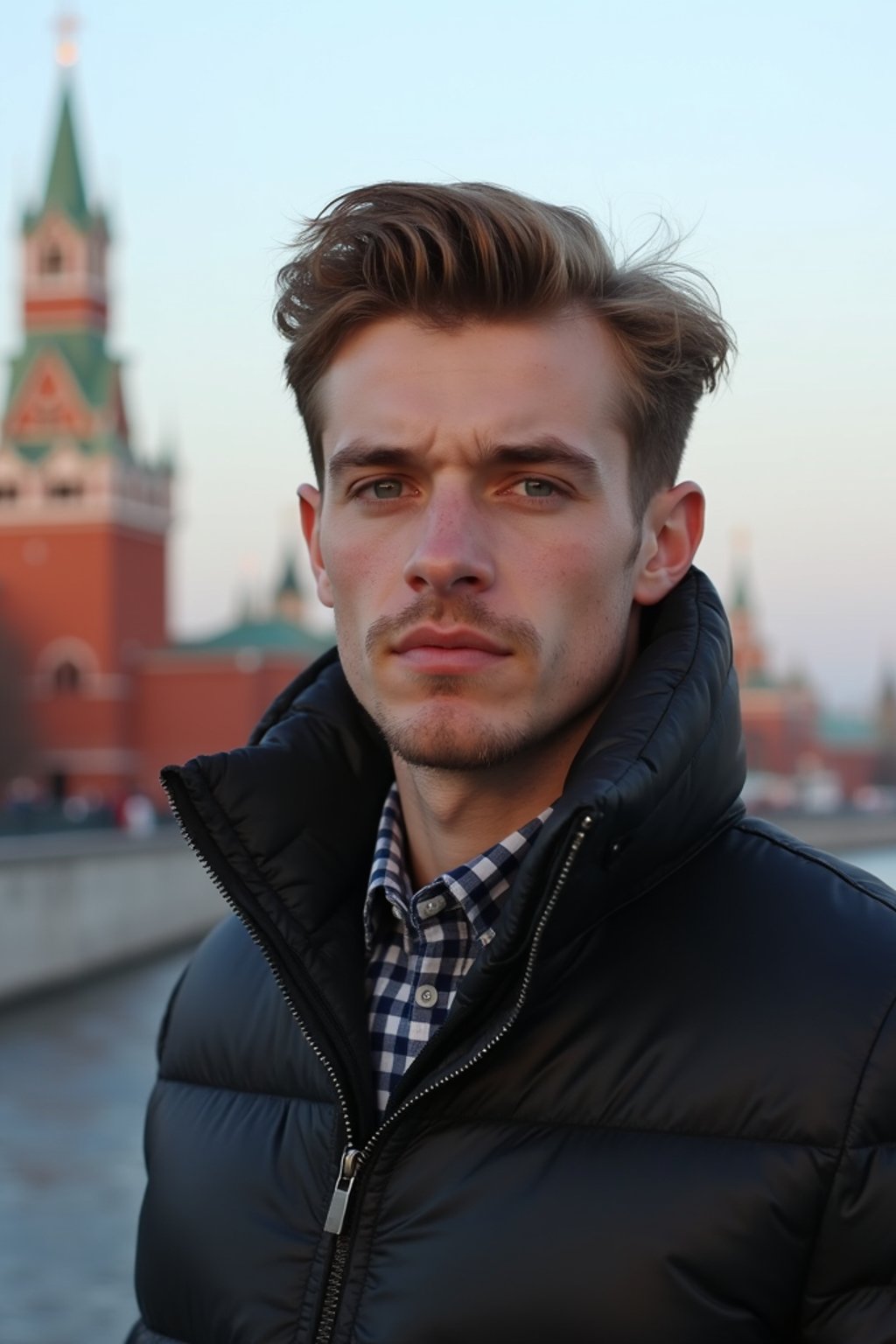 man in Moscow with the Kremlin in the background