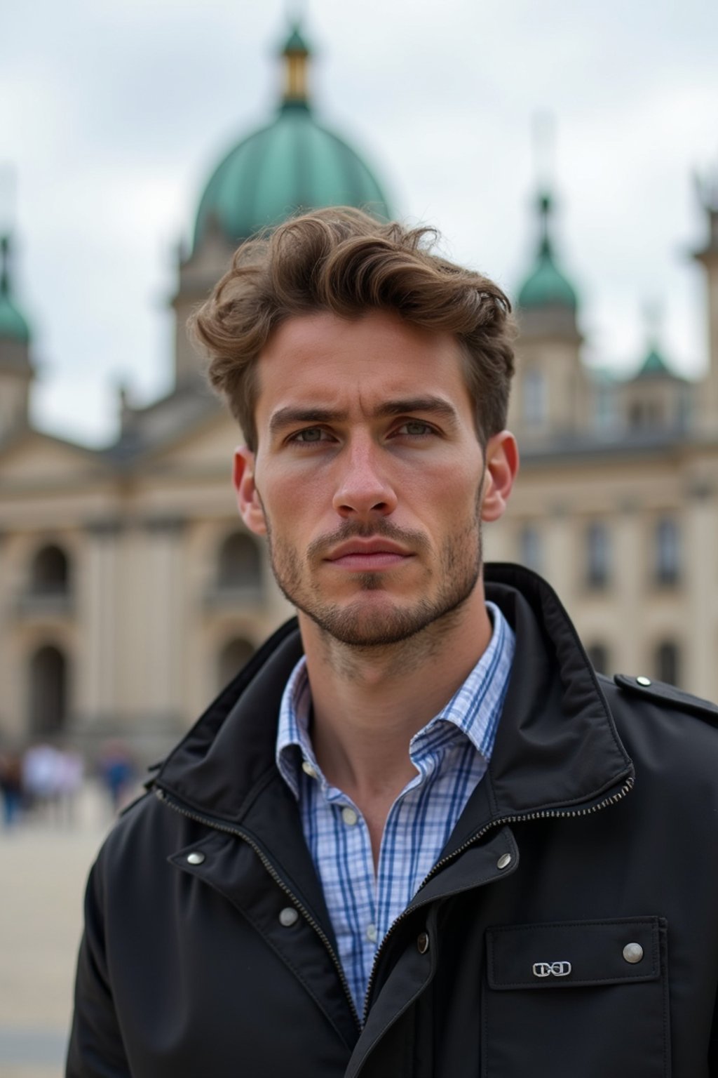 man in Vienna with the Schönbrunn Palace in the background