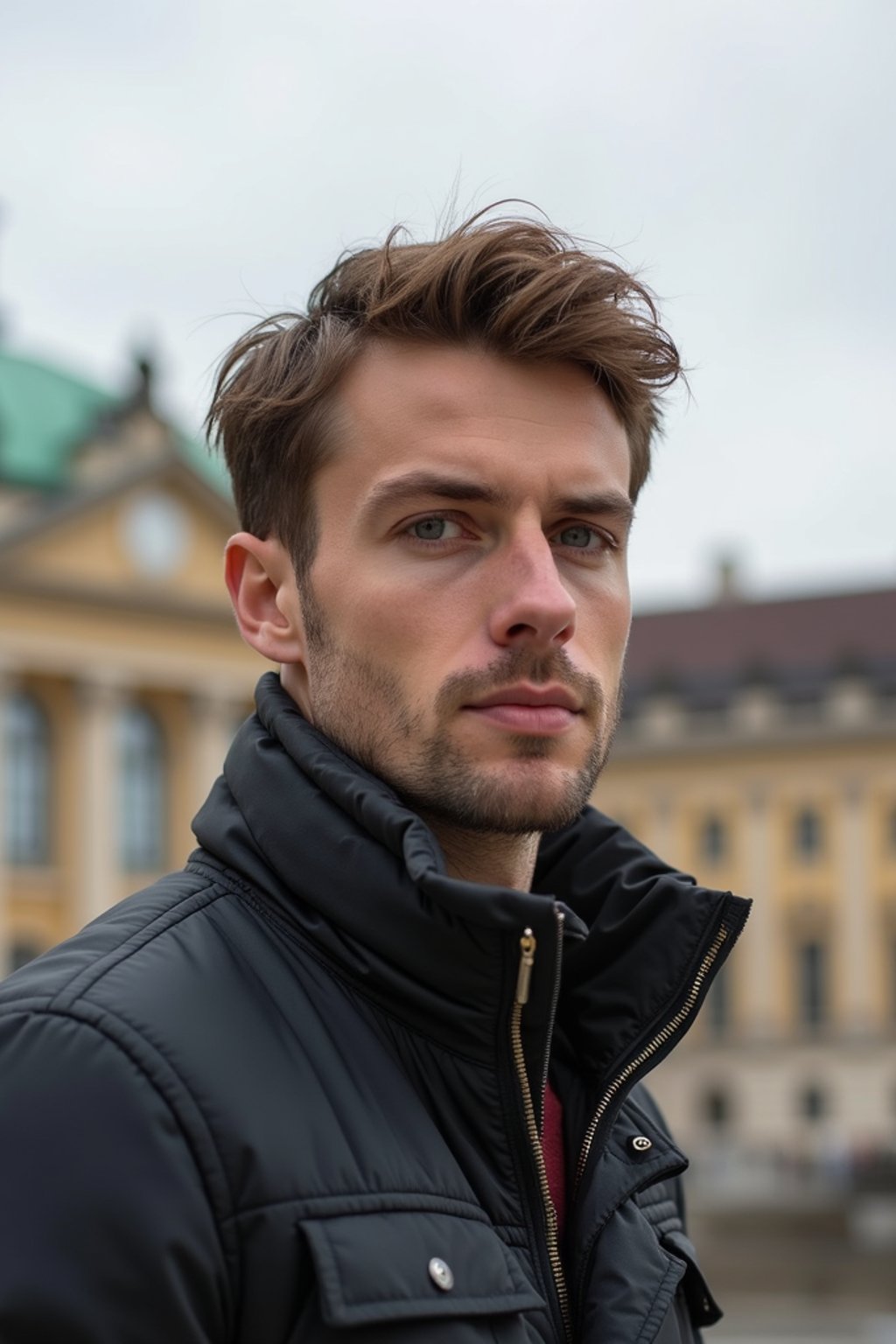 man in Vienna with the Schönbrunn Palace in the background