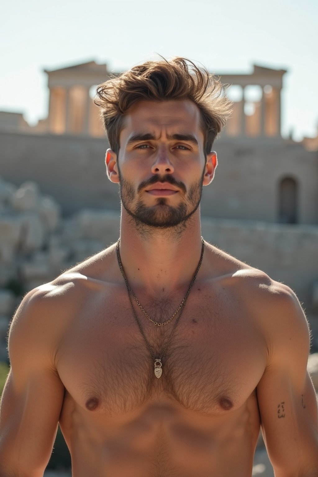 man in Athens with the Acropolis in the background