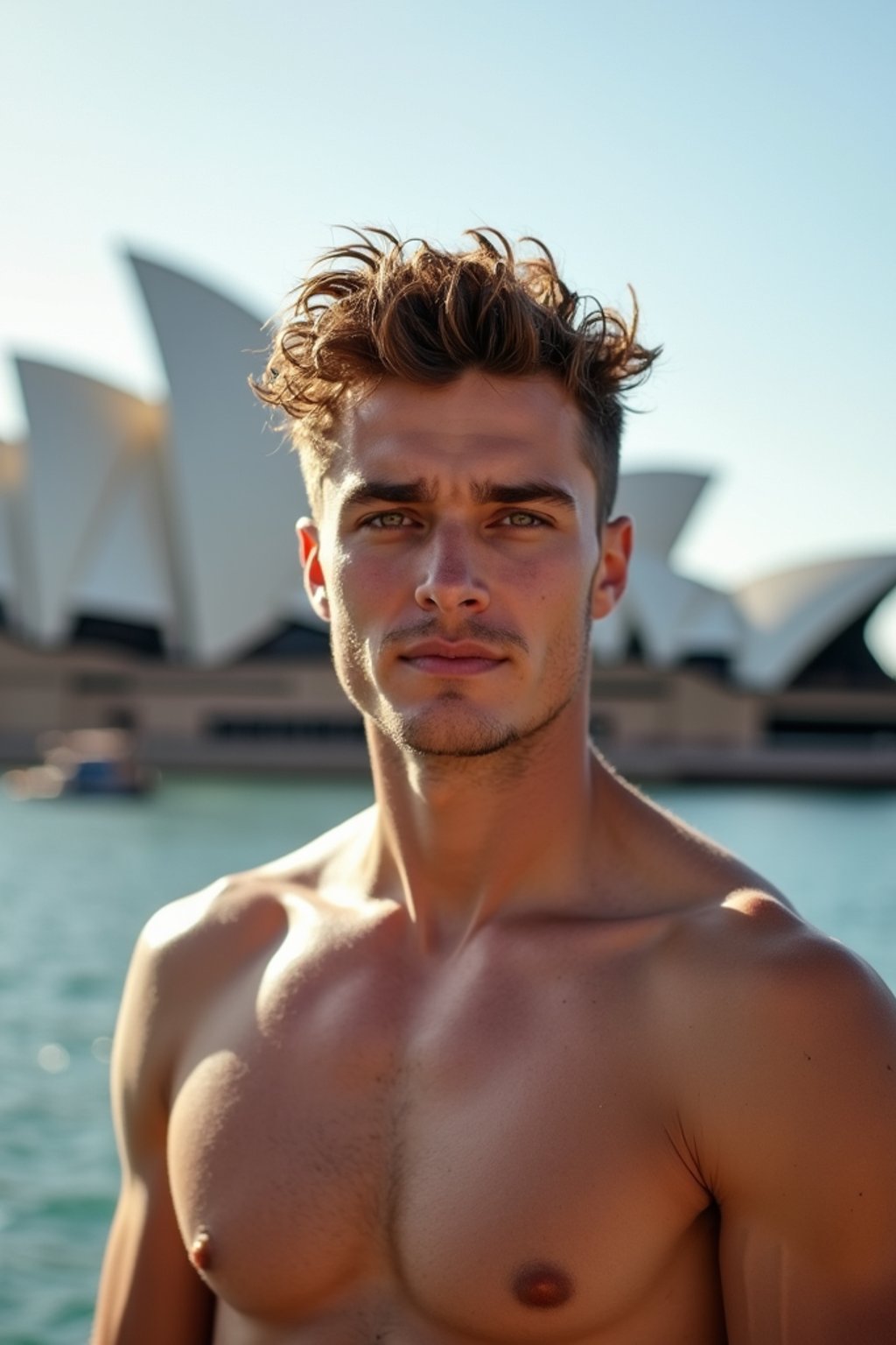 man in Sydney with the Sydney Opera House in the background