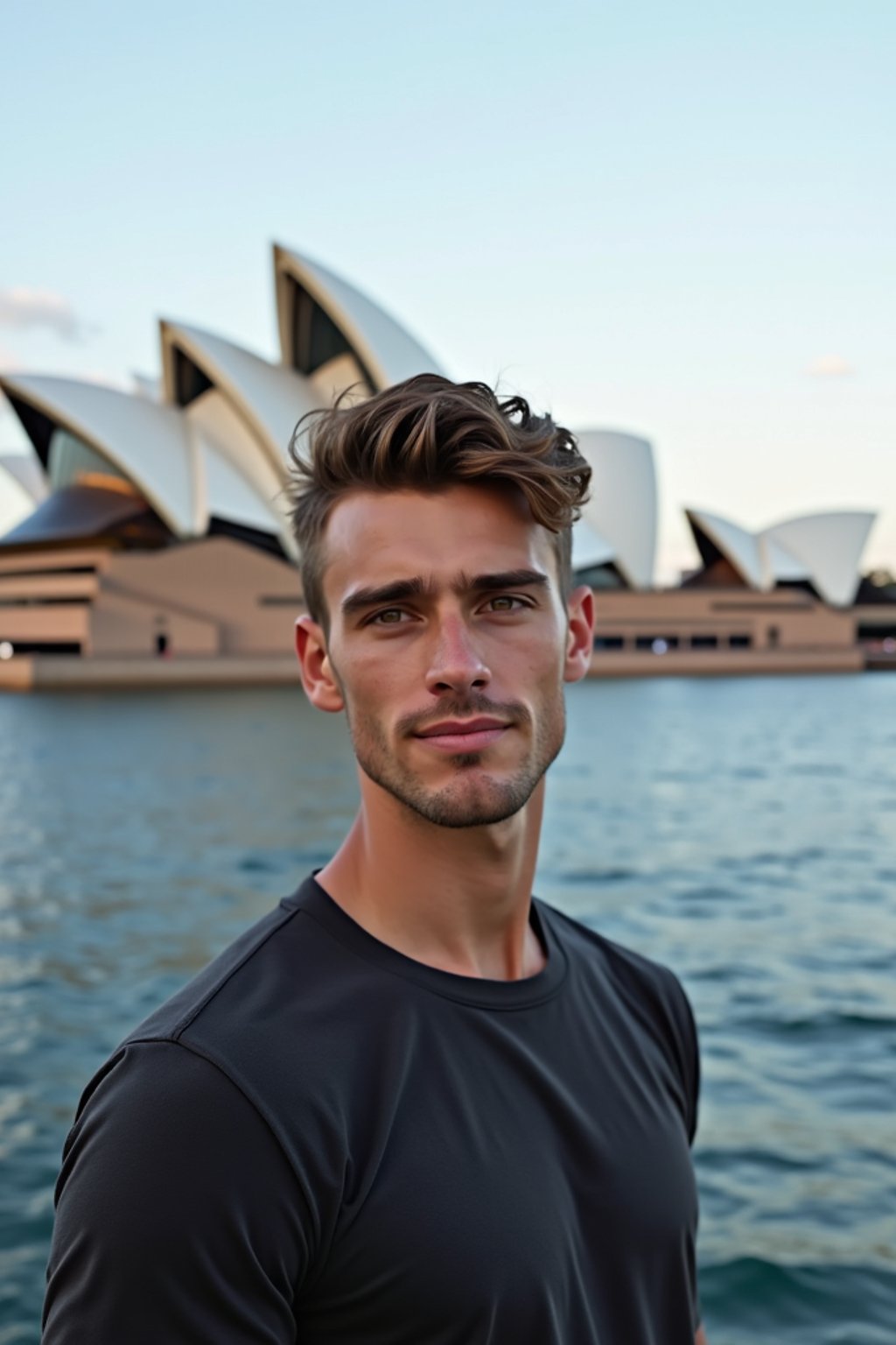 man in Sydney with the Sydney Opera House in the background