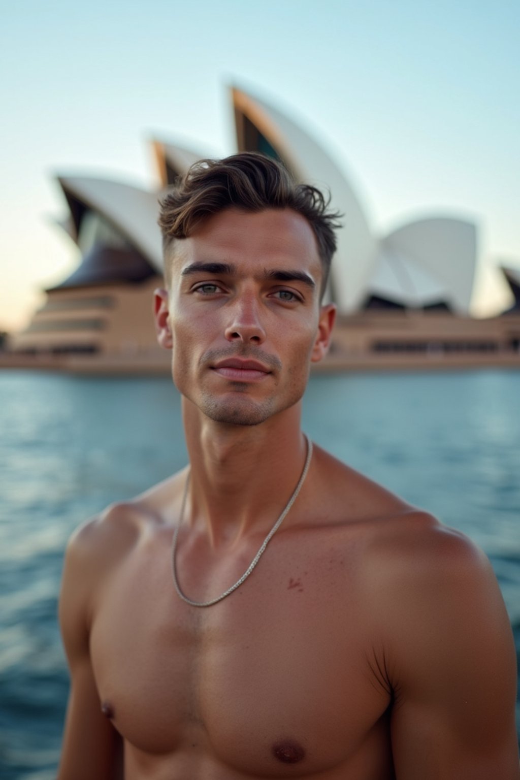 man in Sydney with the Sydney Opera House in the background