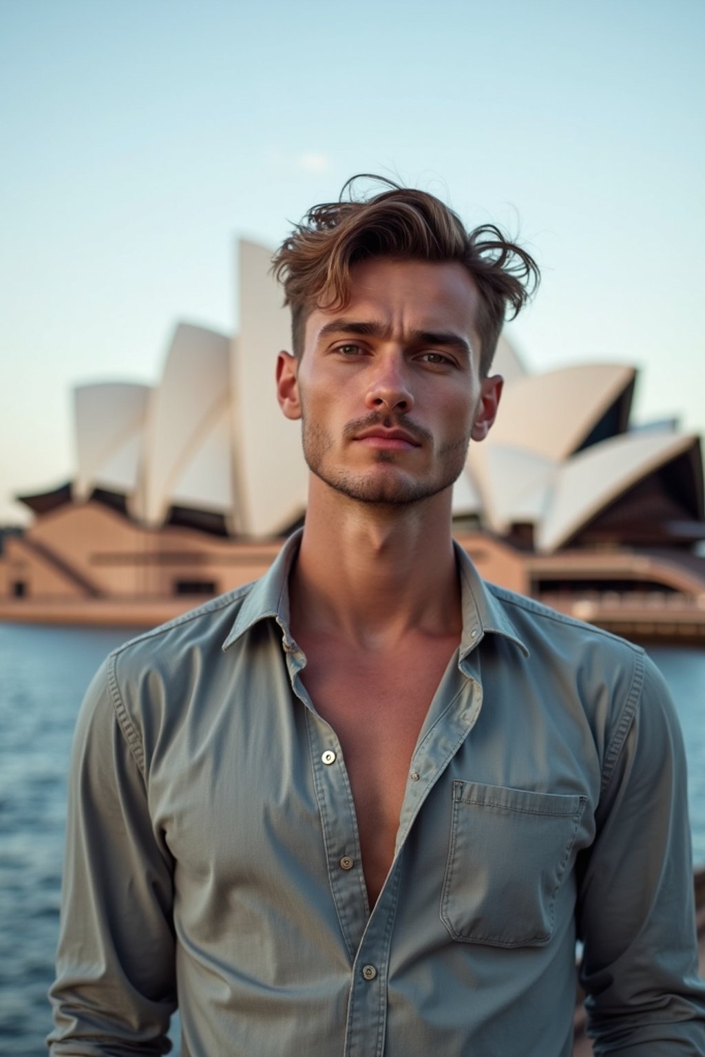 man in Sydney with the Sydney Opera House in the background