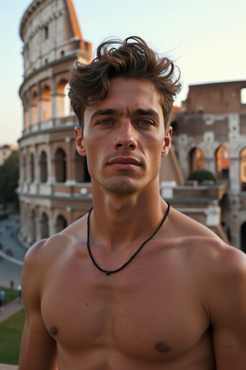 man in Rome with the Colosseum in the background