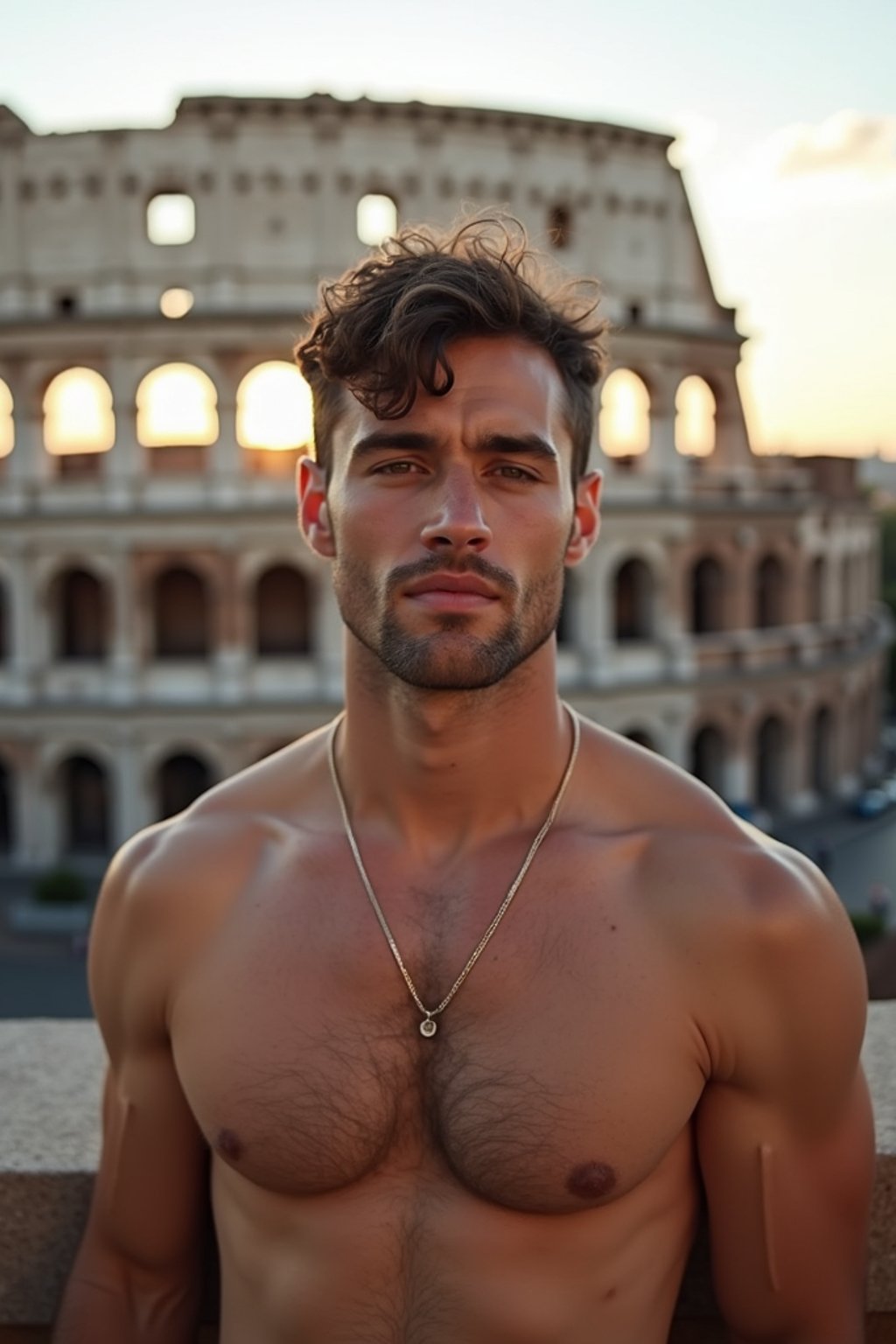 man in Rome with the Colosseum in the background