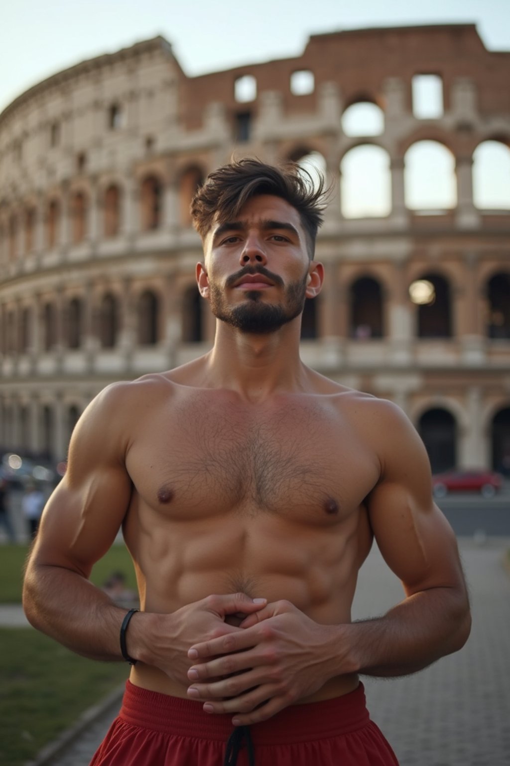 man in Rome with the Colosseum in the background