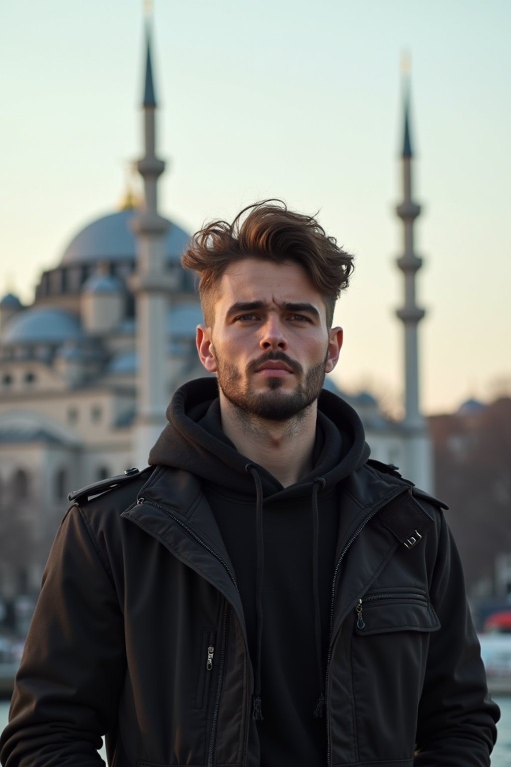 man in Istanbul with The Mosque in background