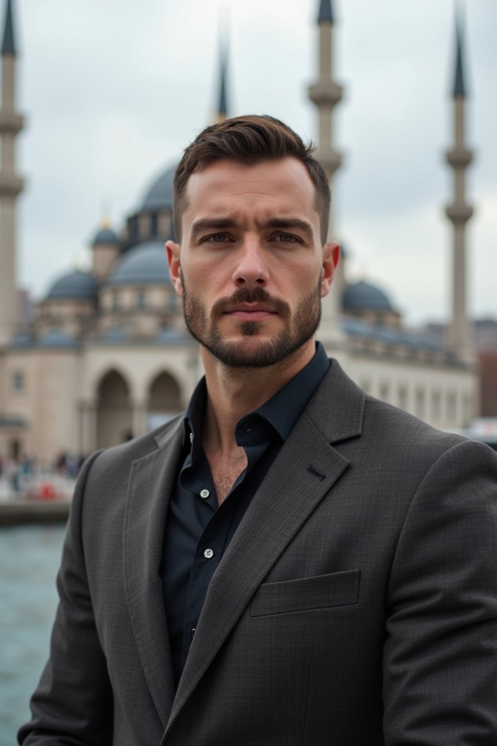 man in Istanbul with The Mosque in background