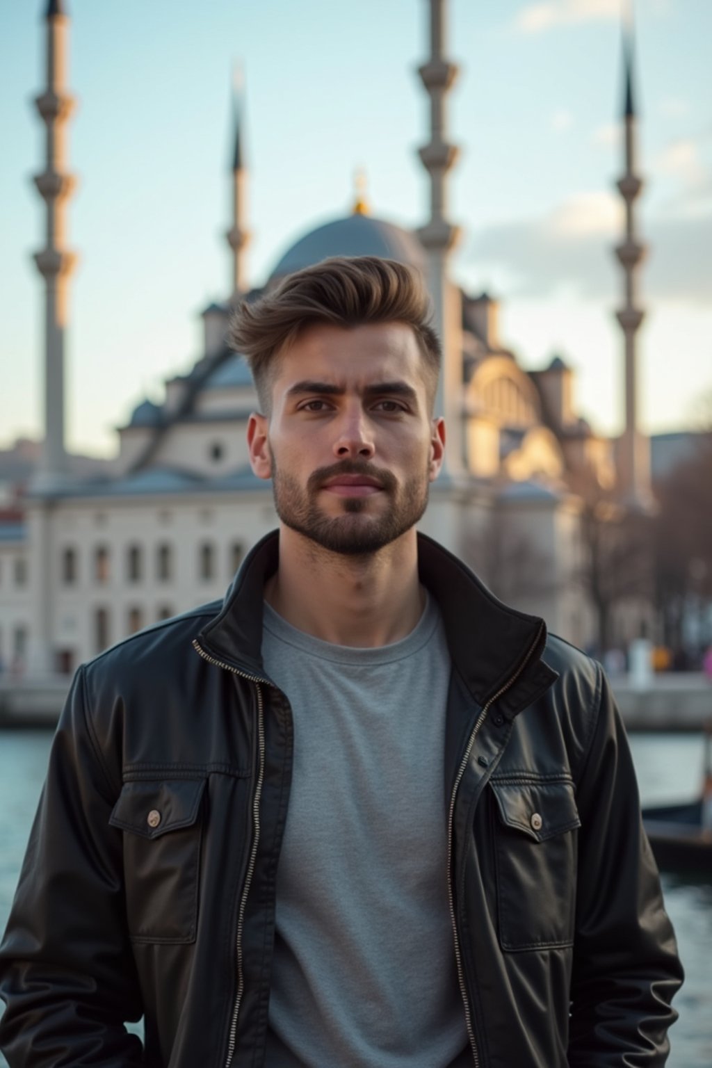 man in Istanbul with The Mosque in background