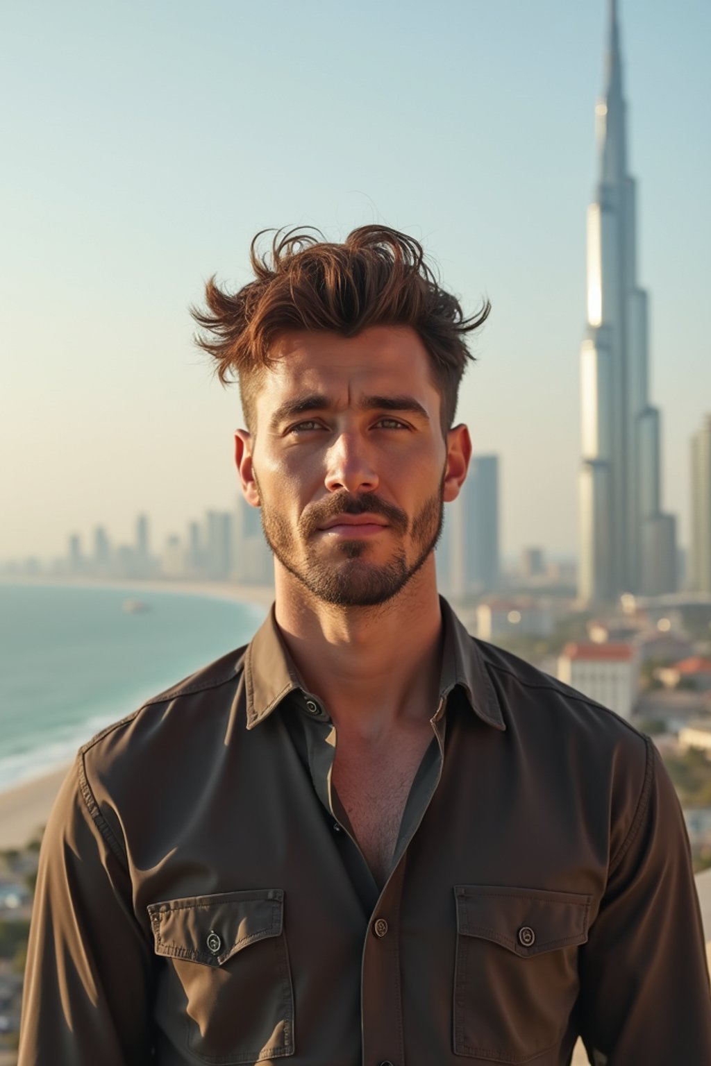 man in Dubai with skyline in background