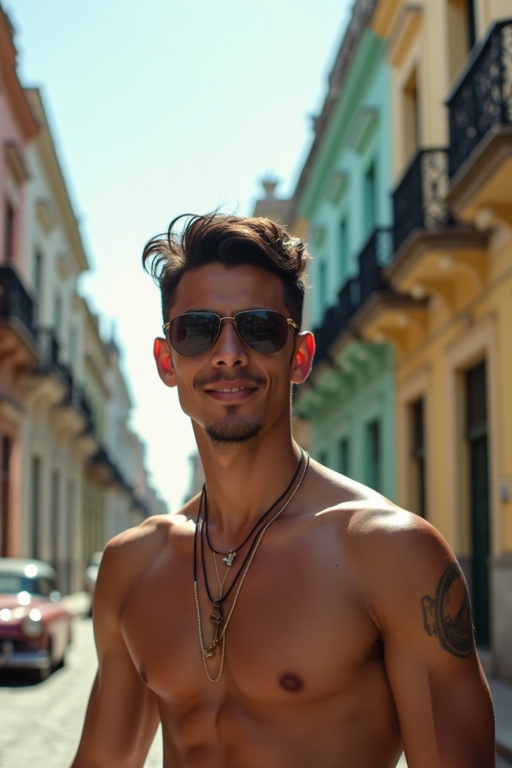 man in Havana with the colorful old town in the background