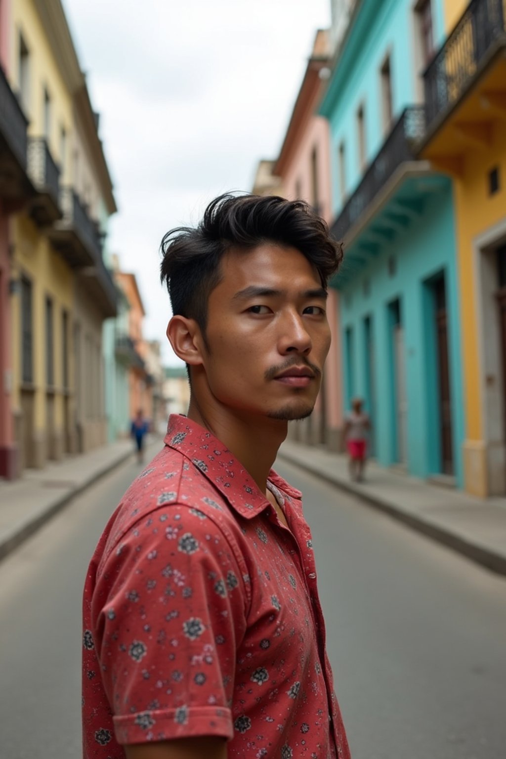 man in Havana with the colorful old town in the background