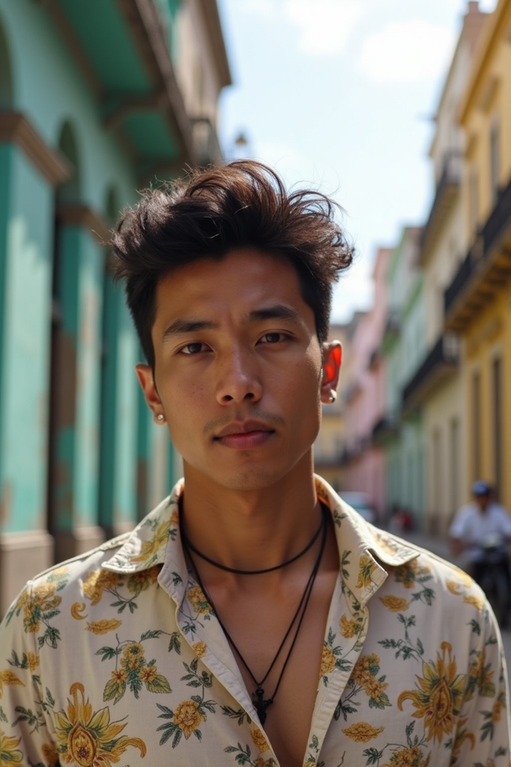 man in Havana with the colorful old town in the background