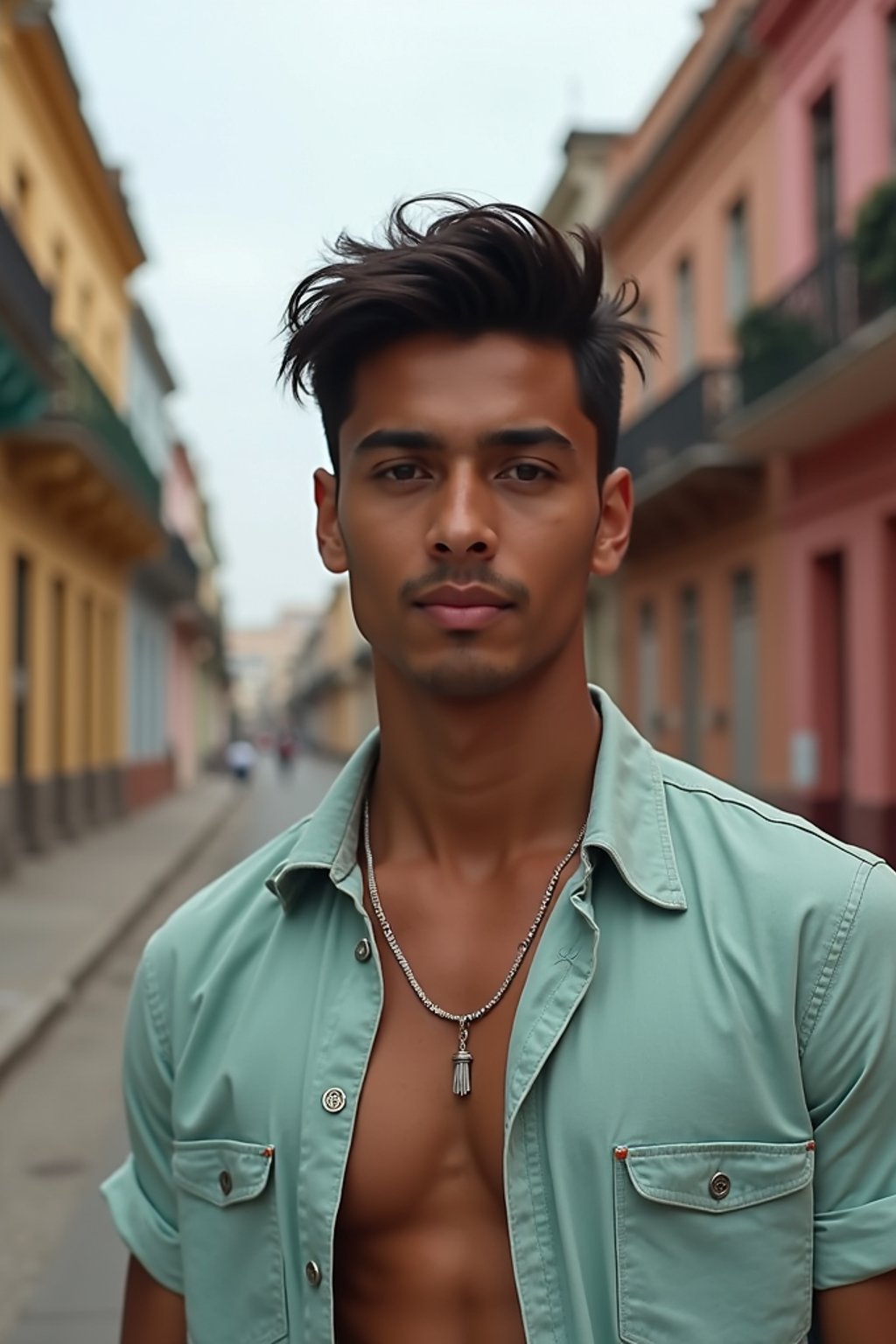 man in Havana with the colorful old town in the background