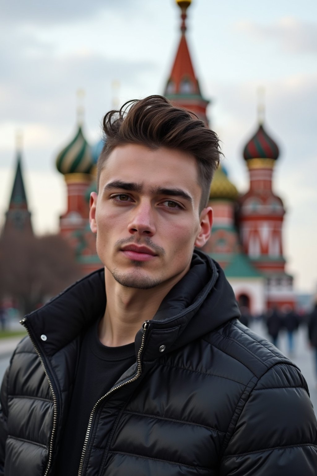 man in Moscow with the Kremlin in the background