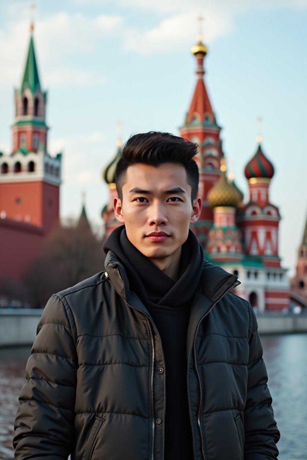 man in Moscow with the Kremlin in the background