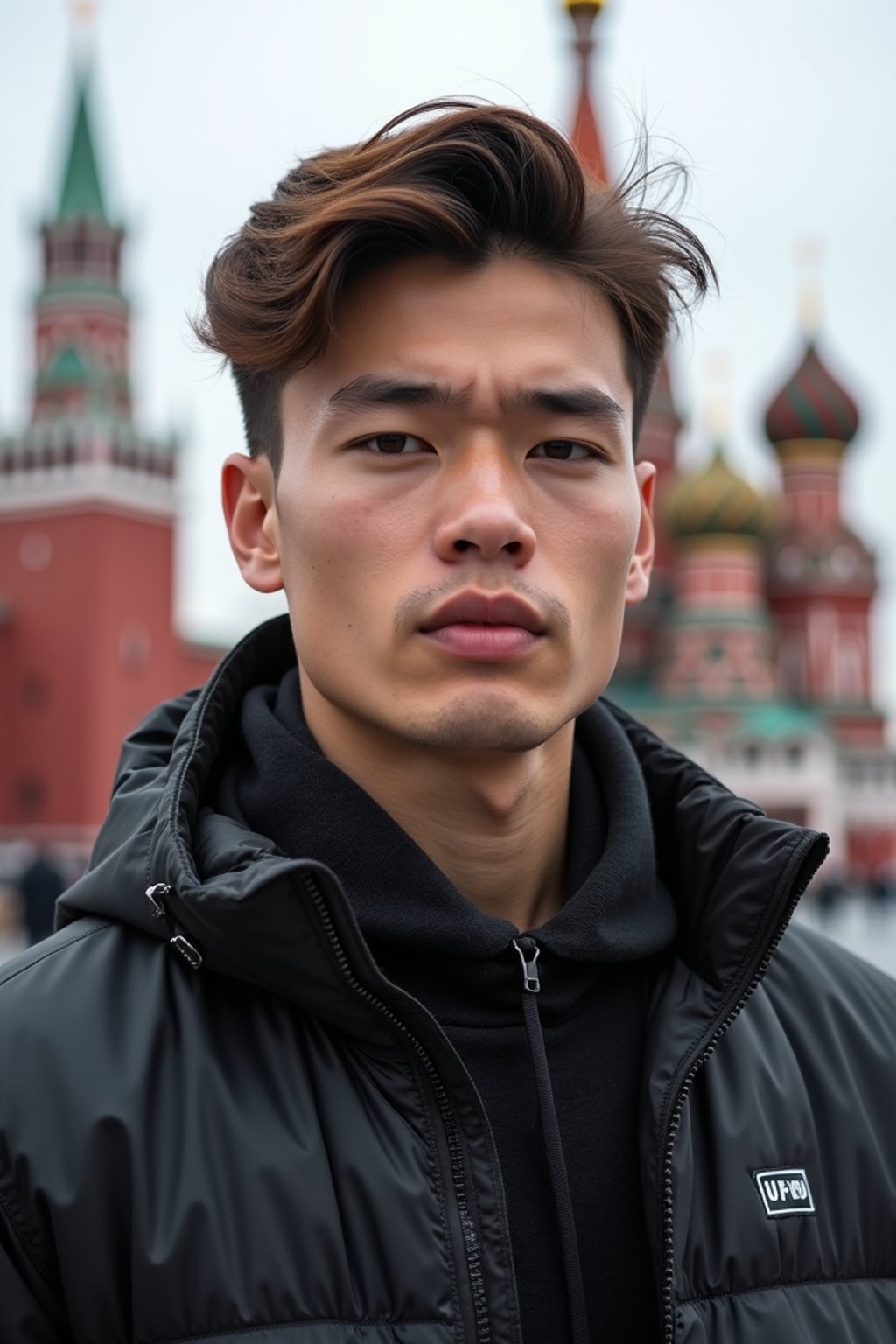 man in Moscow with the Kremlin in the background