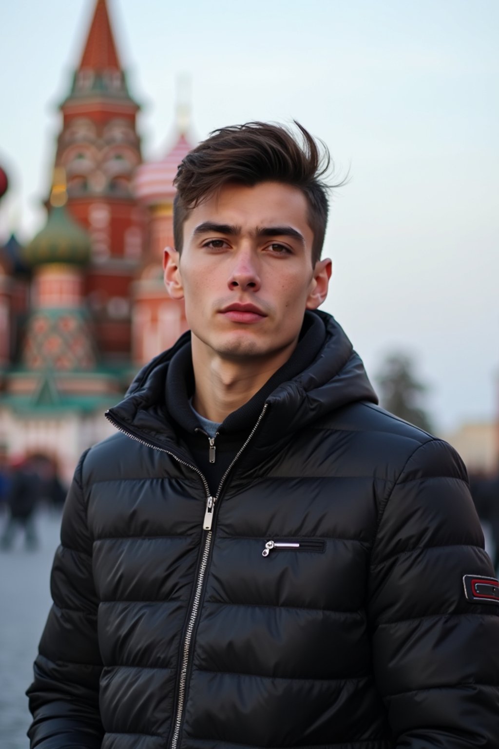 man in Moscow with the Kremlin in the background