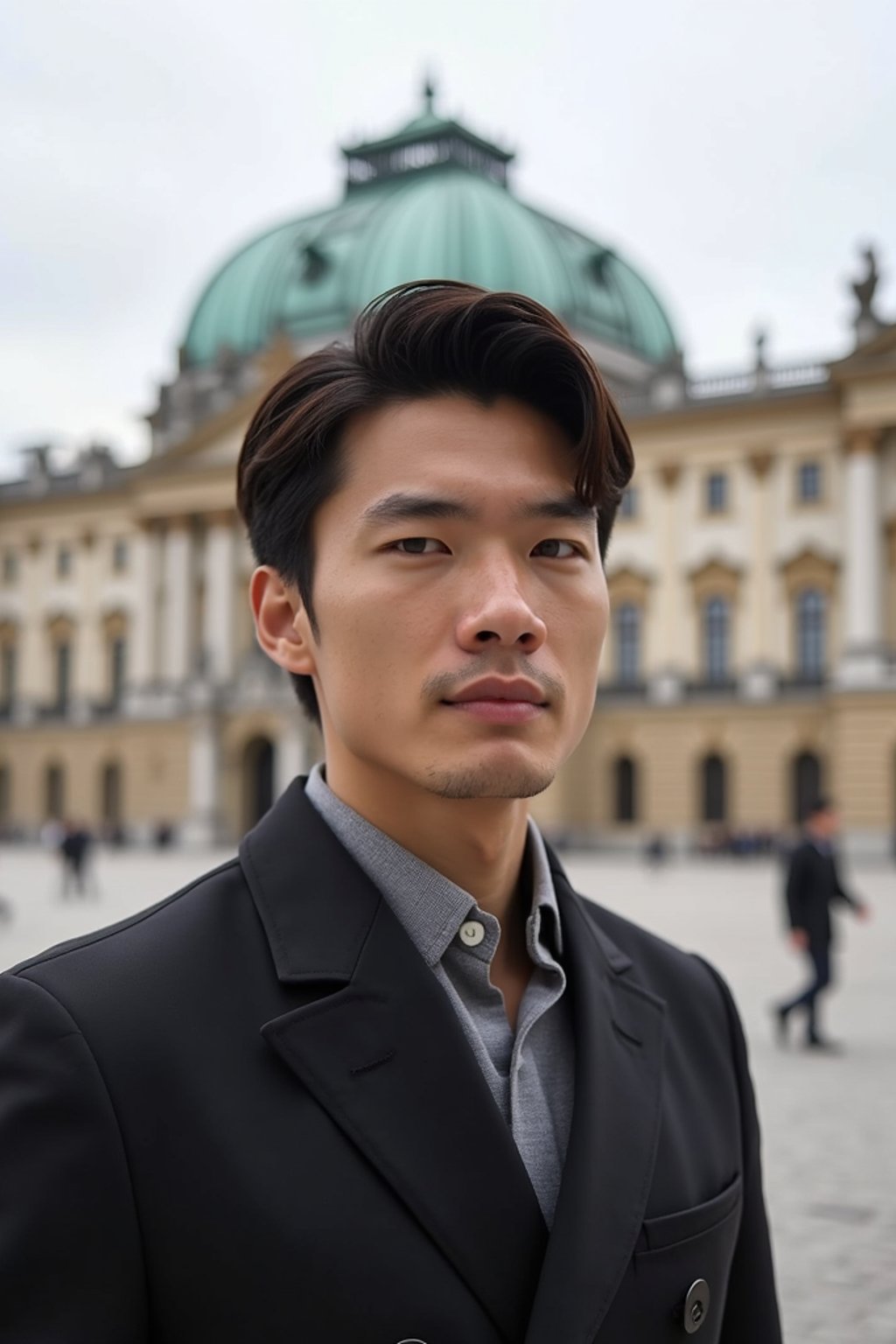 man in Vienna with the Schönbrunn Palace in the background