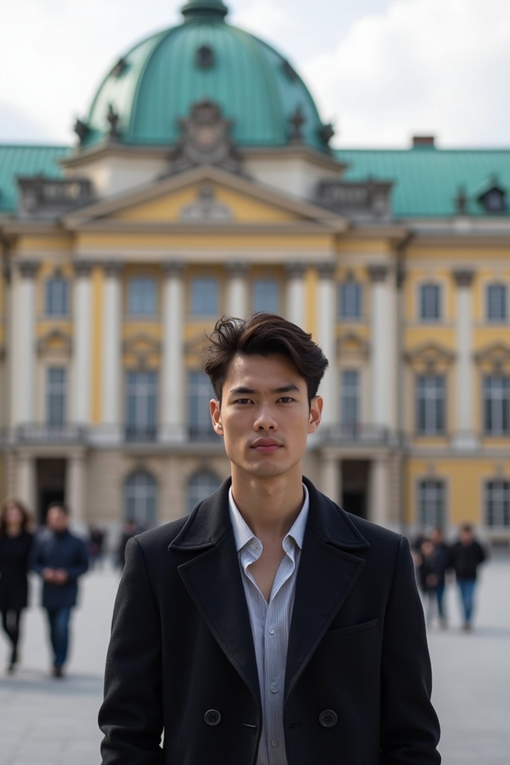 man in Vienna with the Schönbrunn Palace in the background