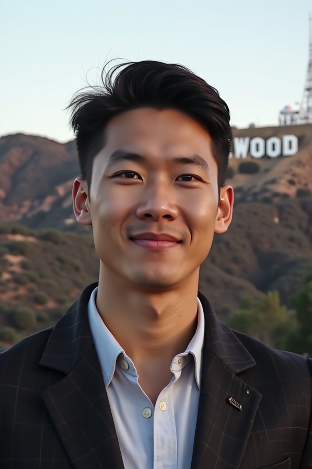 man in Los Angeles with the Hollywood sign in the background